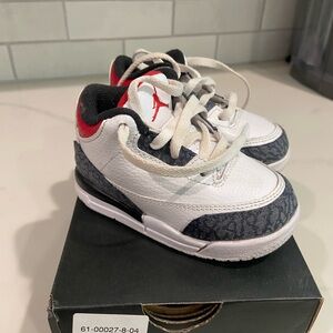 Jordan 3 Retro Toddler White and Red Sneakers 6c